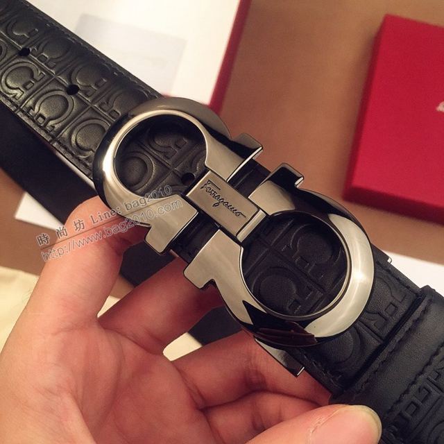 Ferragamo皮帶 雙面牛皮紮雙排花紋 菲拉格慕男士皮帶  xfp2124